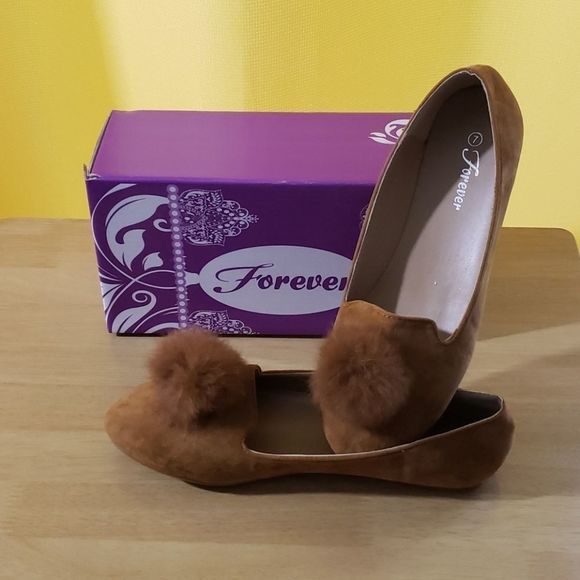 Forever Tan Flat Shoes with Pom-pom - Picture 2 of 4